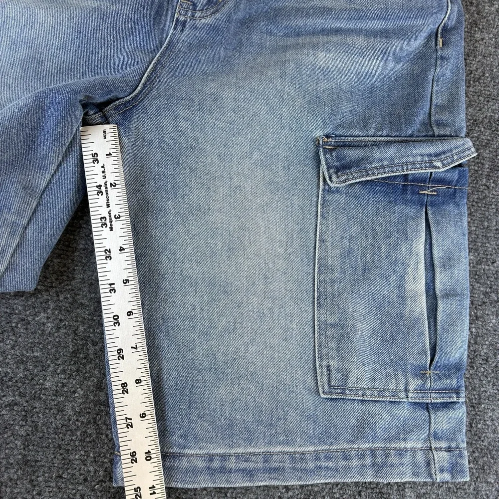 Rise Cargo Shorts Womens 30x11 Blue Denim Cotton Light Wash Workwear‎ Utility